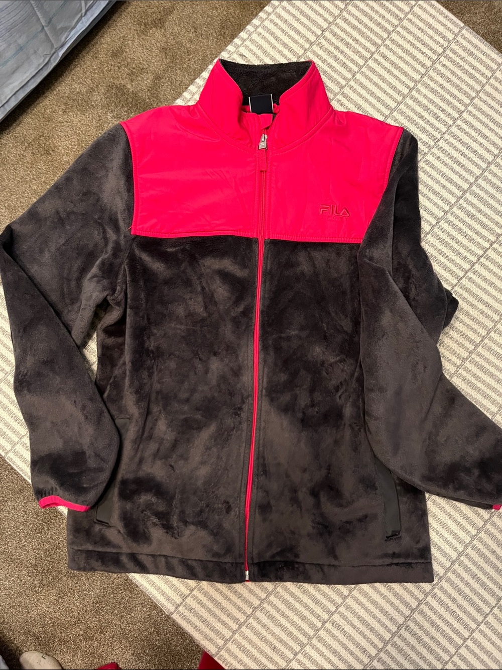 Fila Black and Bright Pink Full-Zip Fleece Jacket